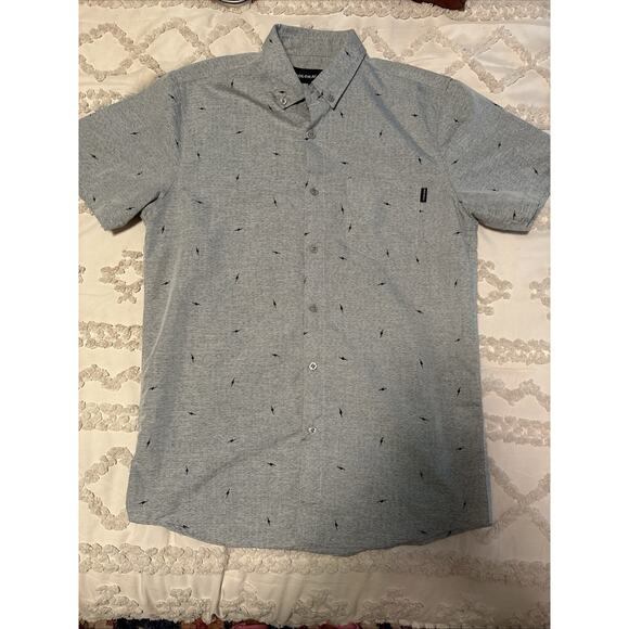 Molokai Surf Co. M Gray with Lightning Bolts Short Sleeve Button-Up Shirt - Picture 1 of 5